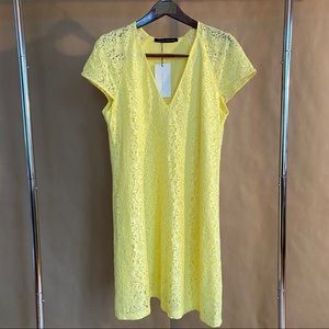 Zara Neon Yellow Lace Mini Dress NWT
